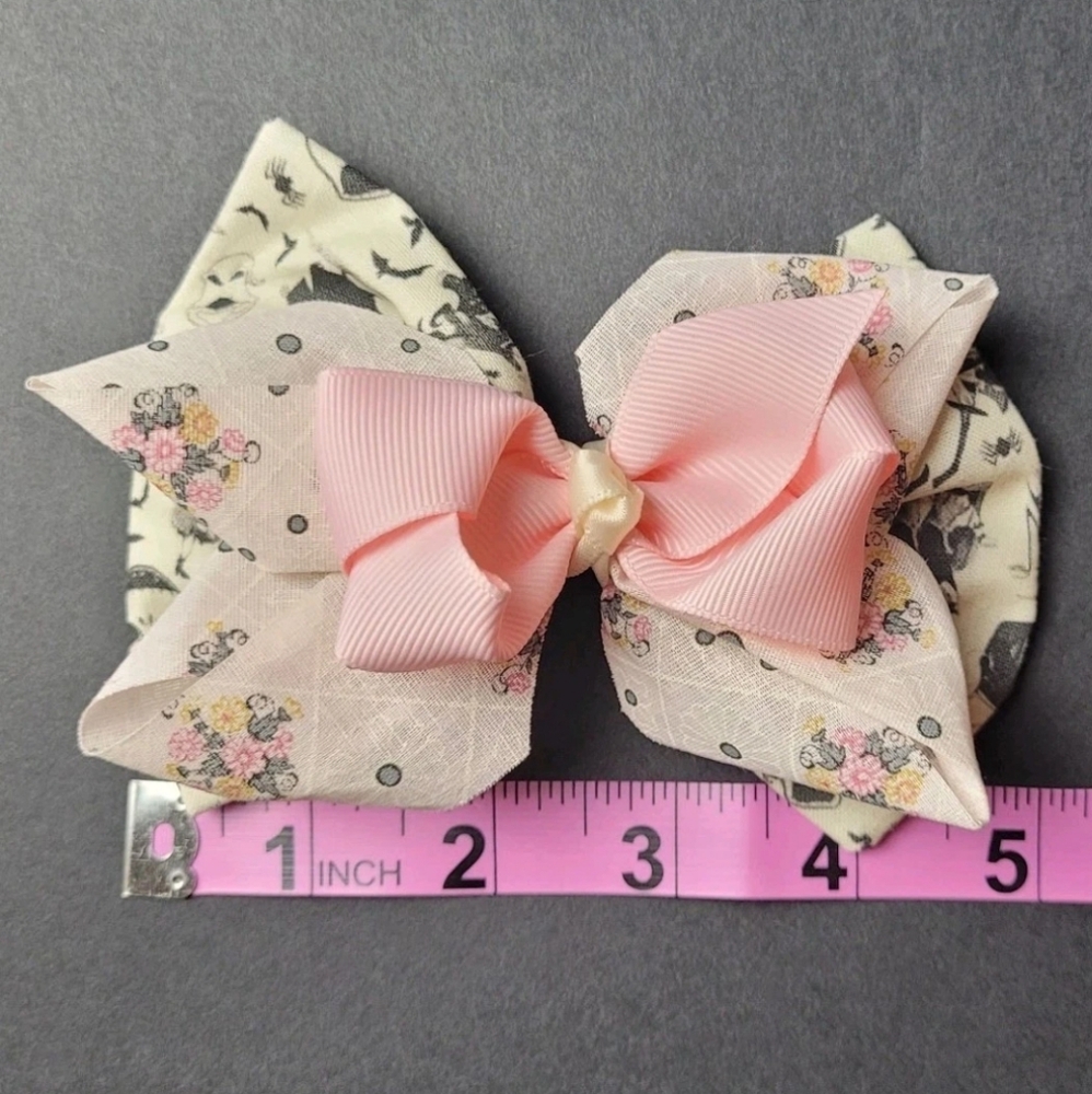 Hair Bow 5" Nightmare Before Christmas Pink Whimsigoth Ribbon Fabric Clip Floral - Picture 4 of 12
